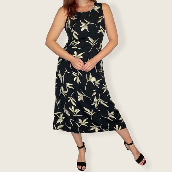 Vintage 90s Size 8 Neutral Tropical Floral Print Sleeveless Midi/Maxi Dress - Picture 3 of 11